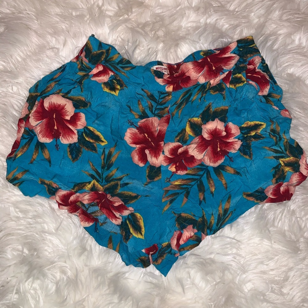 Blue Floral High Waist Shorts
